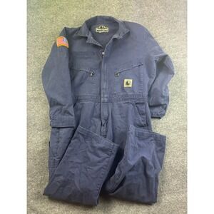 Berne Apparel Coveralls Men Size XL Navy Blue Workwear American Flag Patch